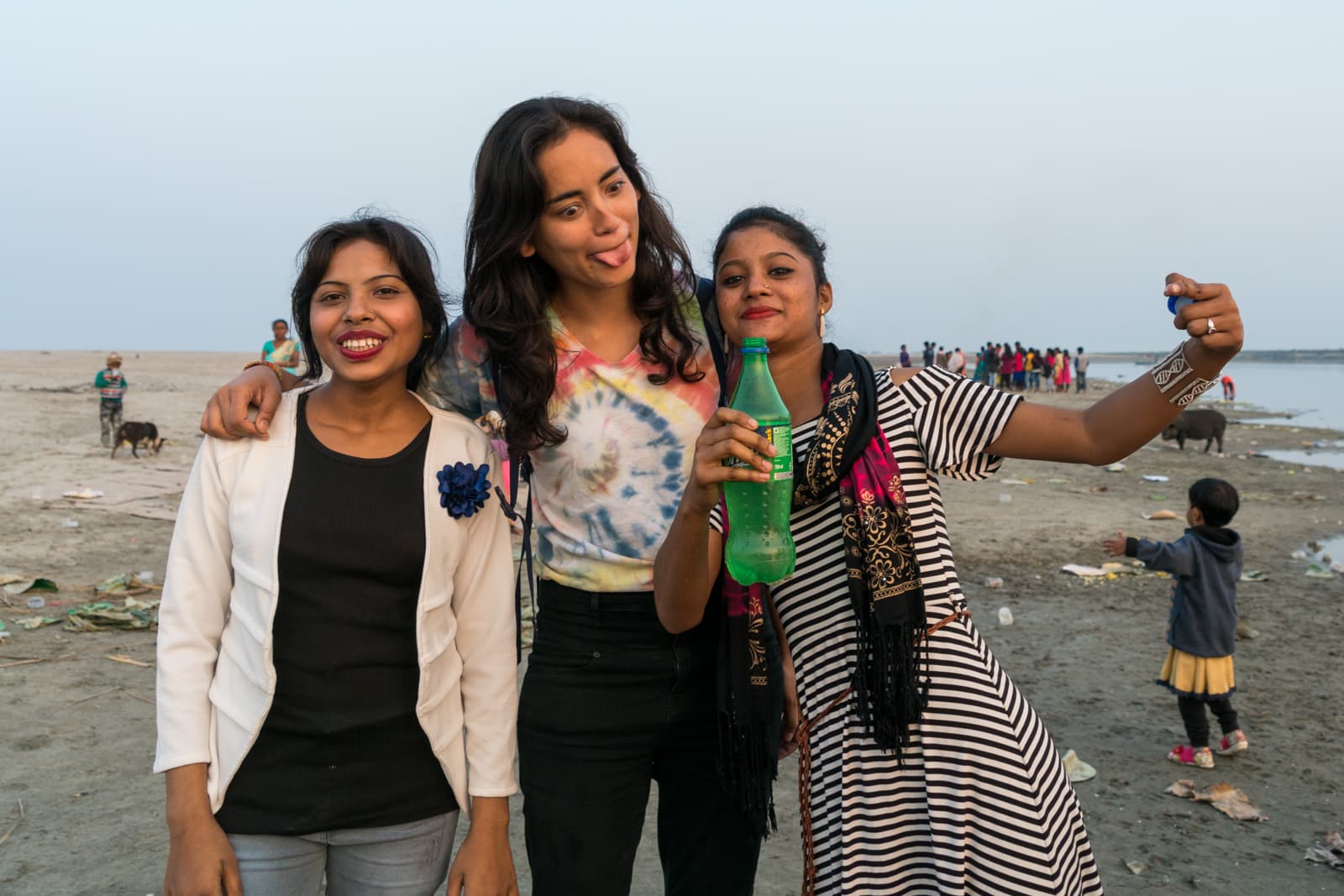 About Lost With Purpose travel blog - Alex with ladies on Majuli island