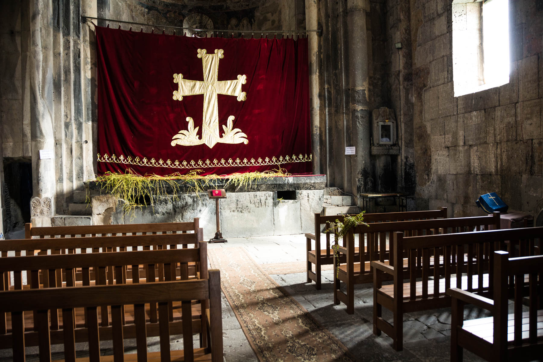 Easter in Armenia - Curtain closed over the altar at Haghpat monastery in Armenia.