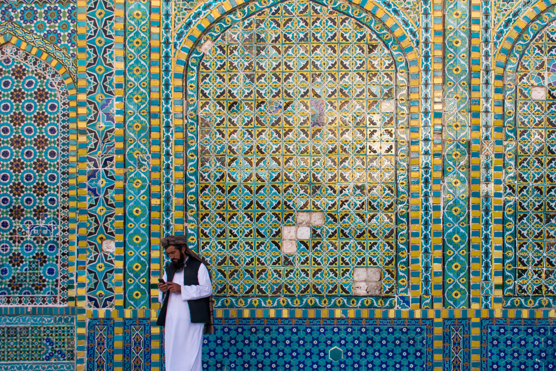 A man calling on a mobile phone in Mazar-i-Sharif