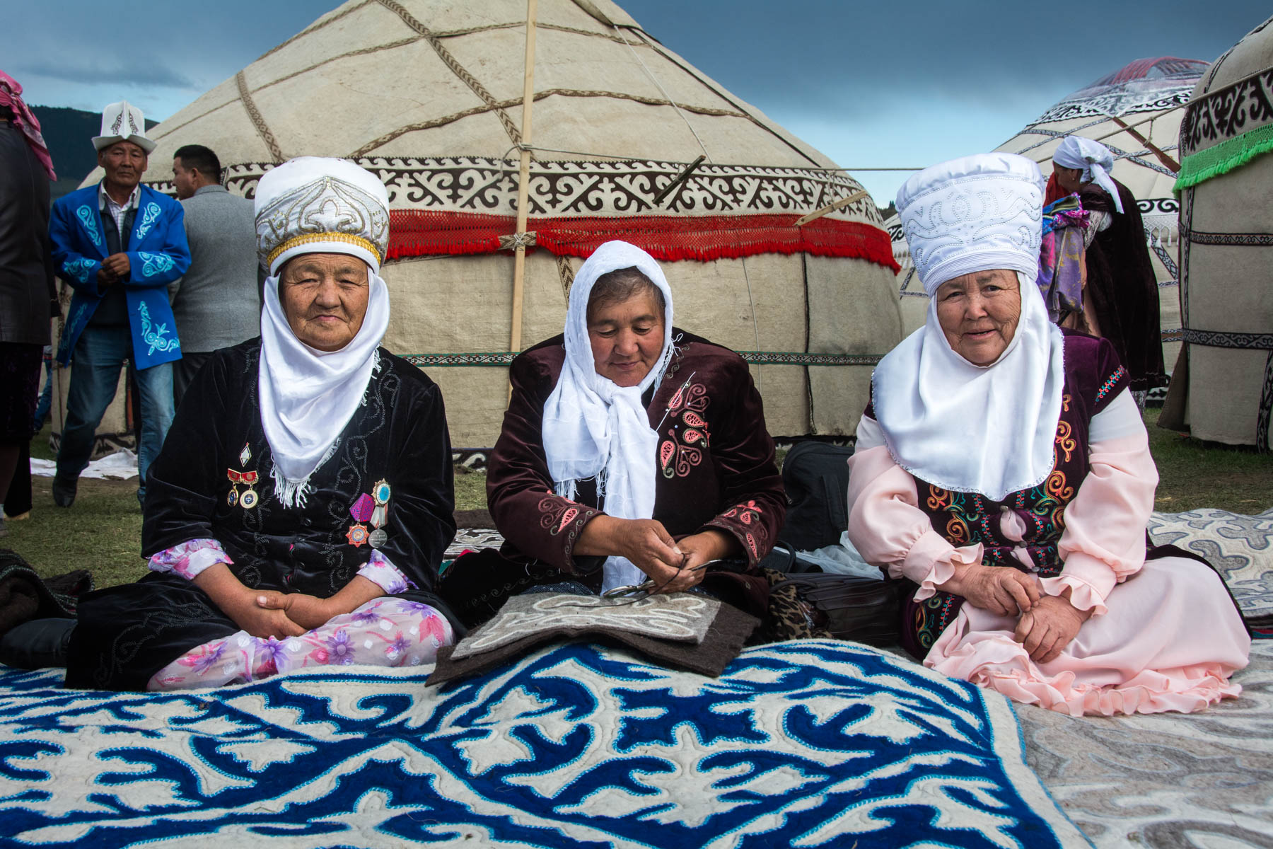 Old women in traditional Kyrgyz clothes