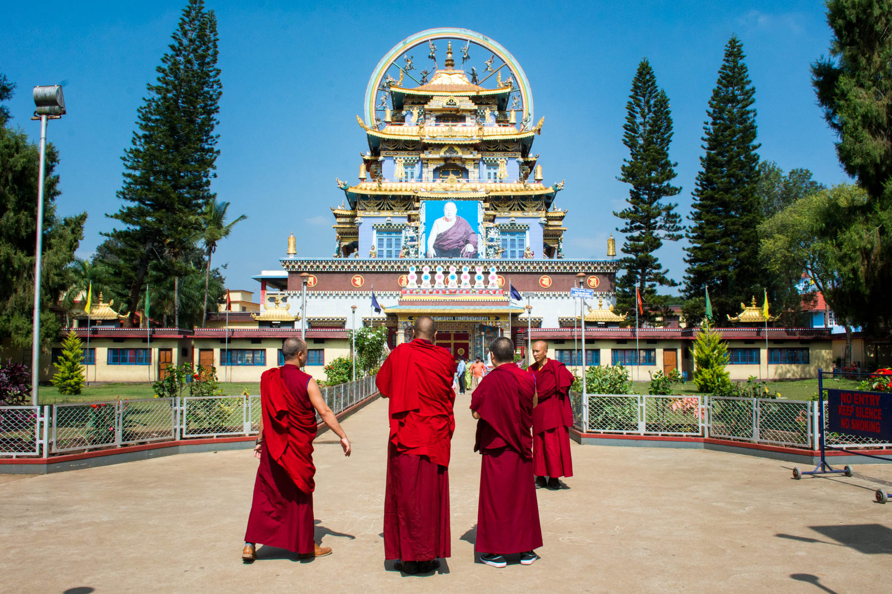 Visiting Namdroling Monastery in Bylakuppe, India - Monks outside Namdroling Monastery in Bylakuppe, Karnataka, India - Lost With Purpose