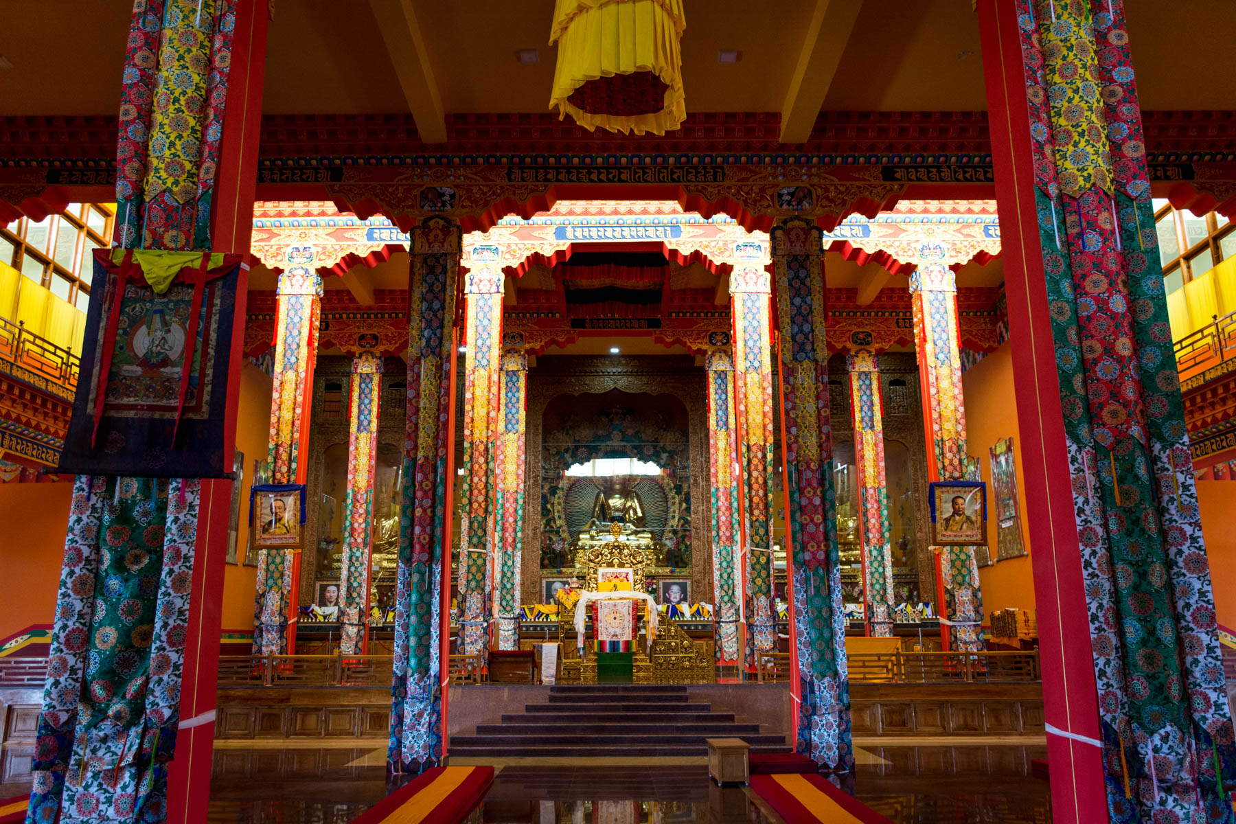 Visiting Namdroling Monastery in Bylakuppe, India - The interior of Tashi Lhunpo Buddhist monastery in Bylakuppe, Karnataka, India - Lost With Purpose