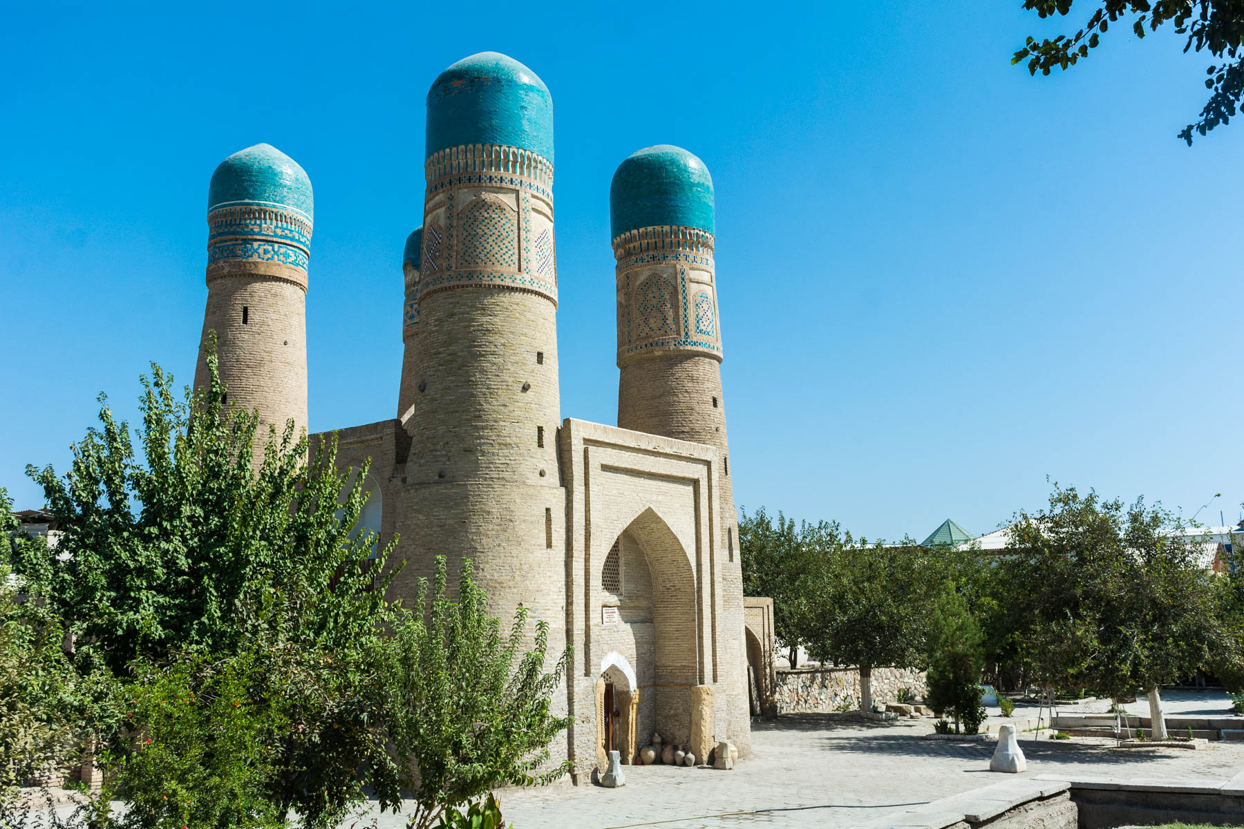 Two week Uzbekistan itinerary - The small Chor Minor mosque in Bukhara, Uzbekistan - Lost With Purpose