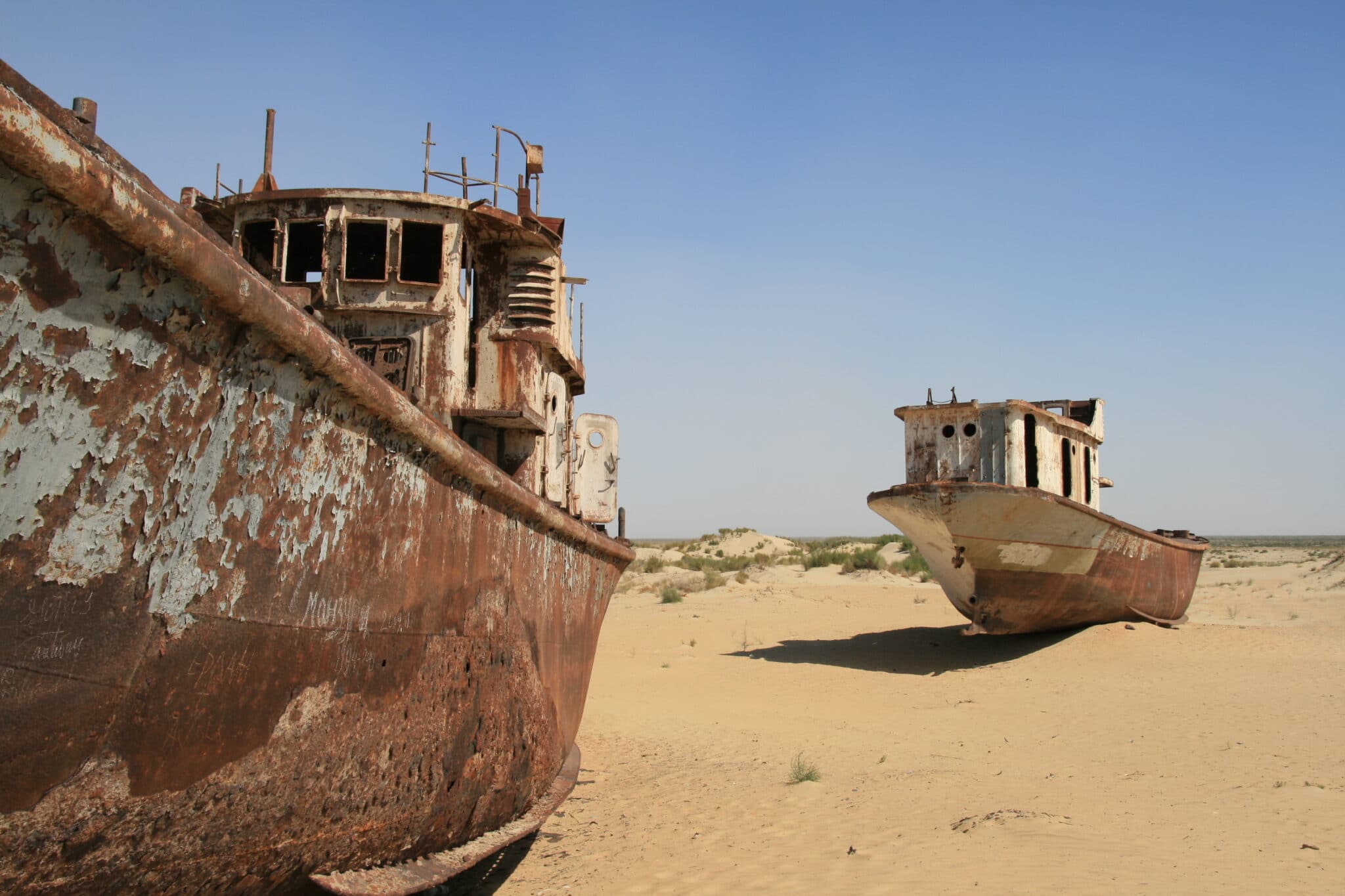 Abandoned boats on the Aral Sea near Moynaq in Uzbekistan
