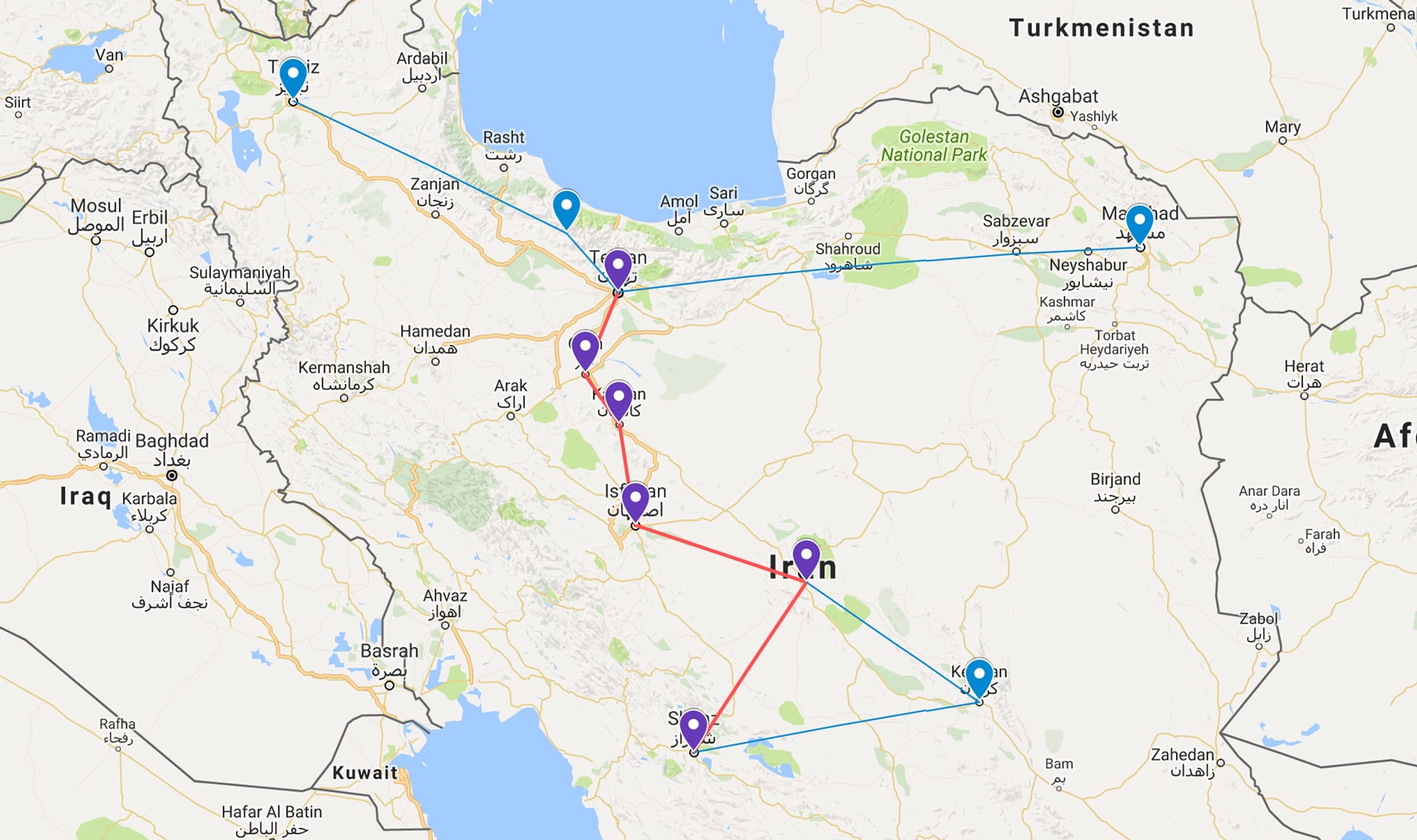 Two week Iran travel itinerary - The Route Map - Lost With Purpose