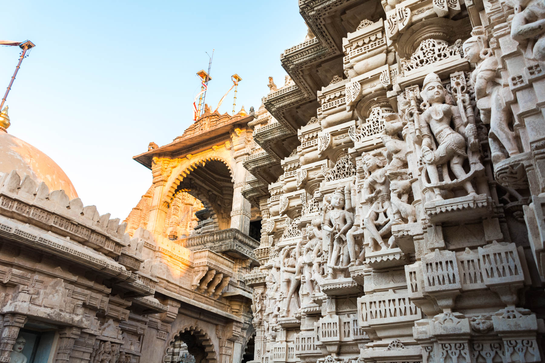 Jain pilgrimage in Palitana, Gujarat, India - Sunrise on temple details - Lost With Purpose