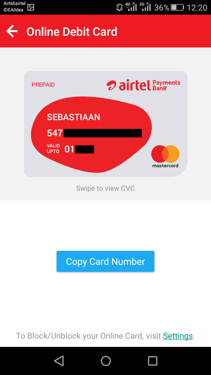 How to pay online in India as a foreigner - Airtel Debit card screenshot - Lost With Purpose