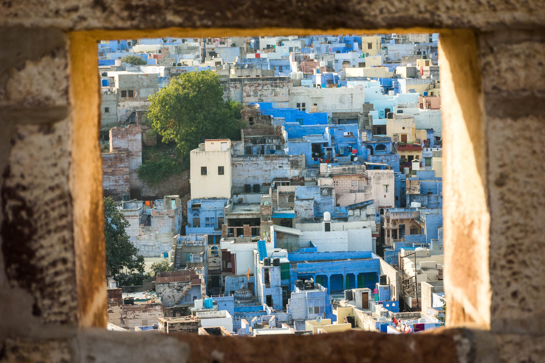 A look through a window of Jodhpur, India