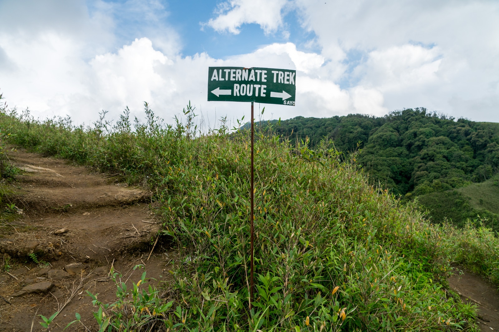 Route sign for the hiking trails at Dzukou Valley