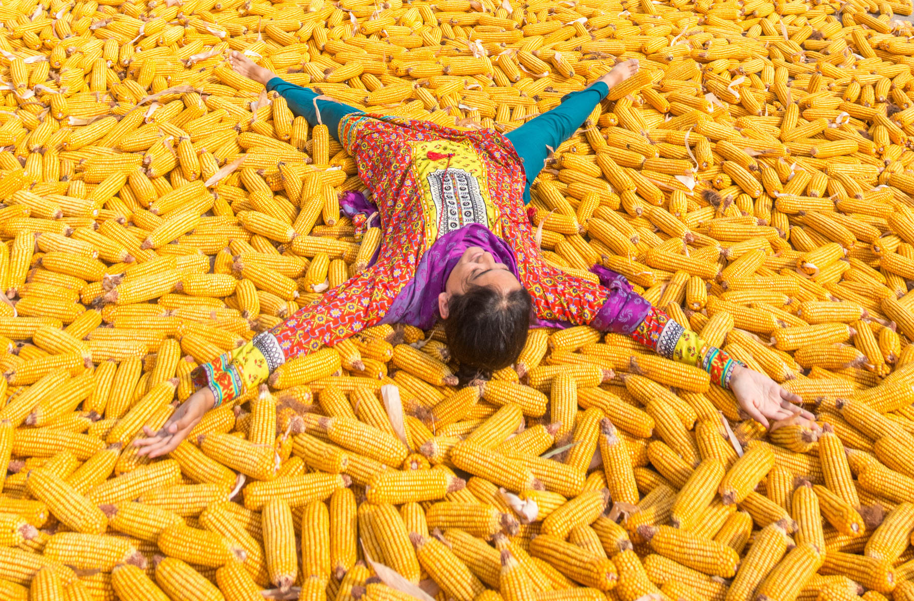 How to stop sweating while traveling - Patterned clothes in a sea of yellow corn - Lost With Purpose