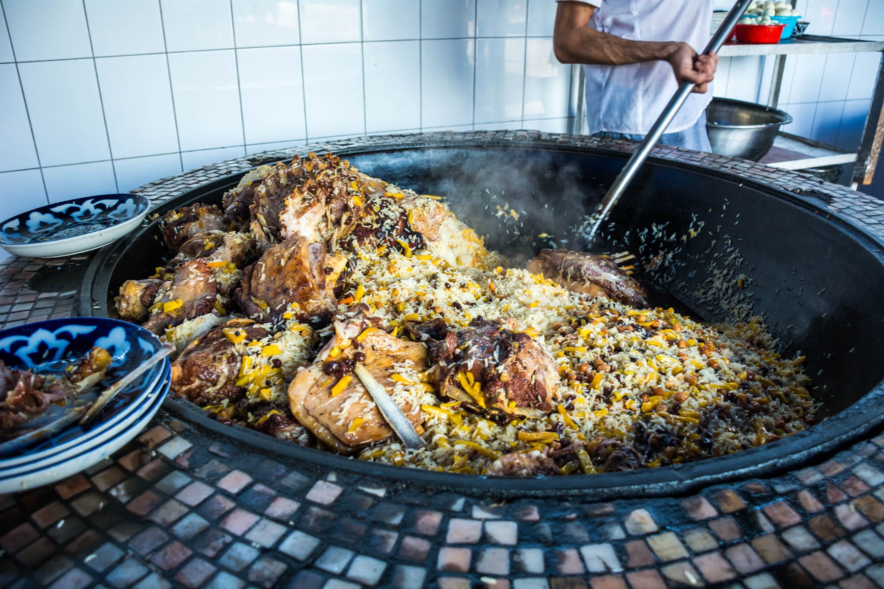 Plov cooking at the Central Asian Plov Center in Tashkent