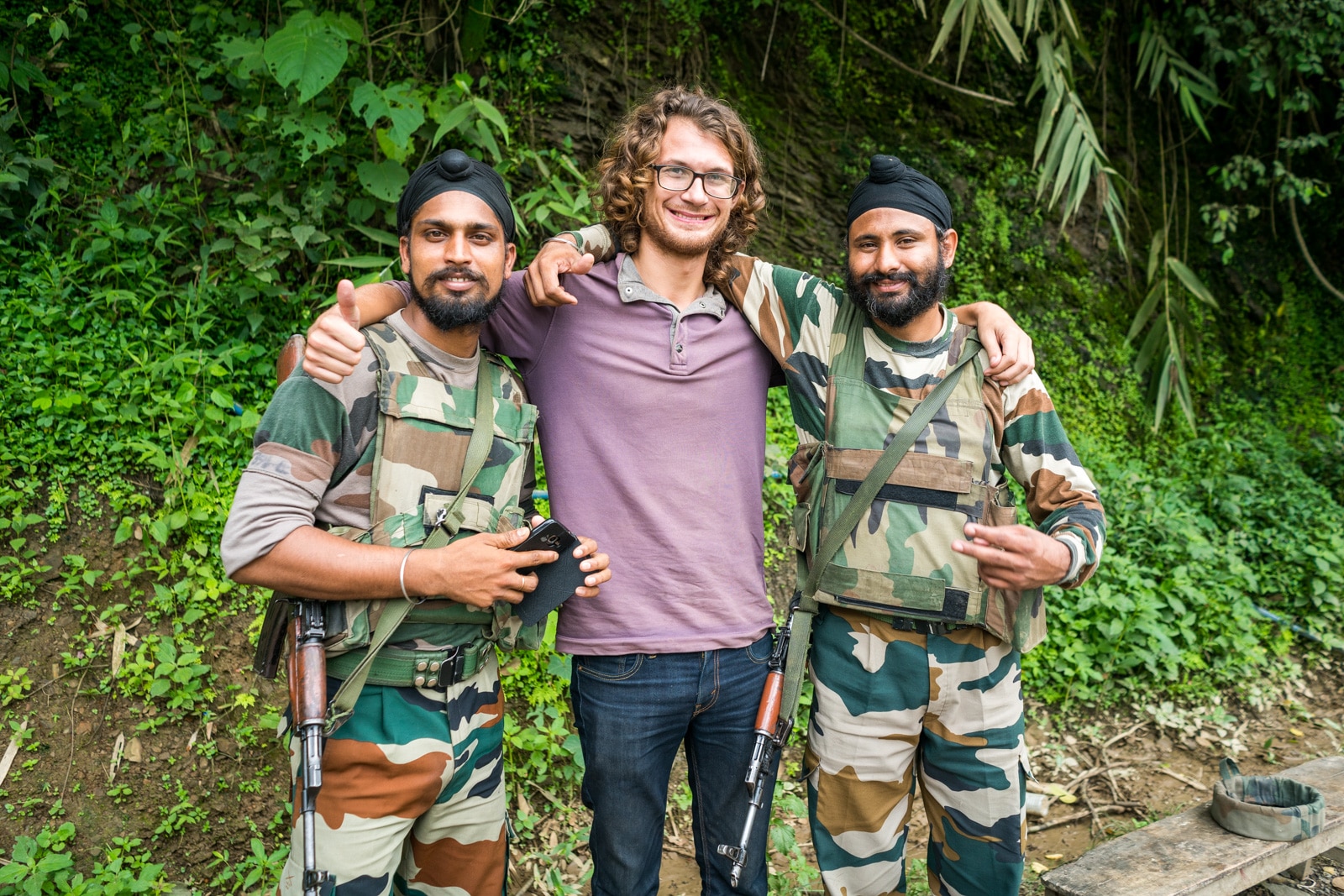 Why you need to travel to Northeast India ASAP - Sebastiaan and army men in Manipur state - Lost With Purpose travel blog