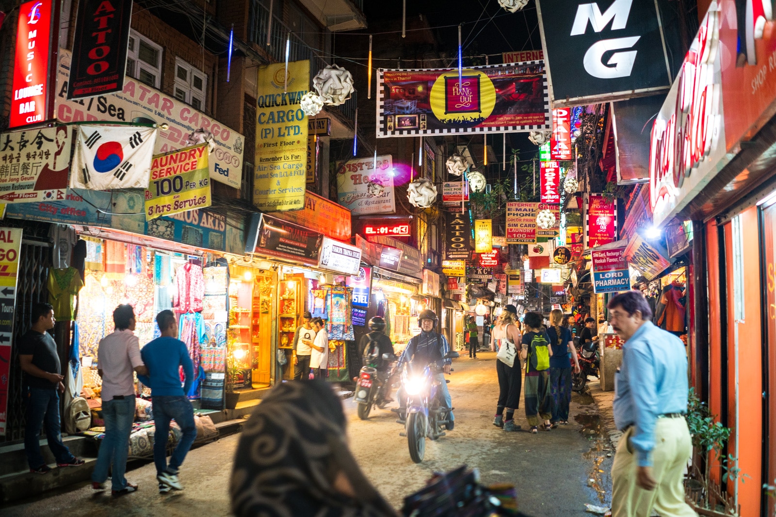 Best wifi in Thamel, Kathmandu for digital nomads - Thamel at night - Lost With Purpose travel blog