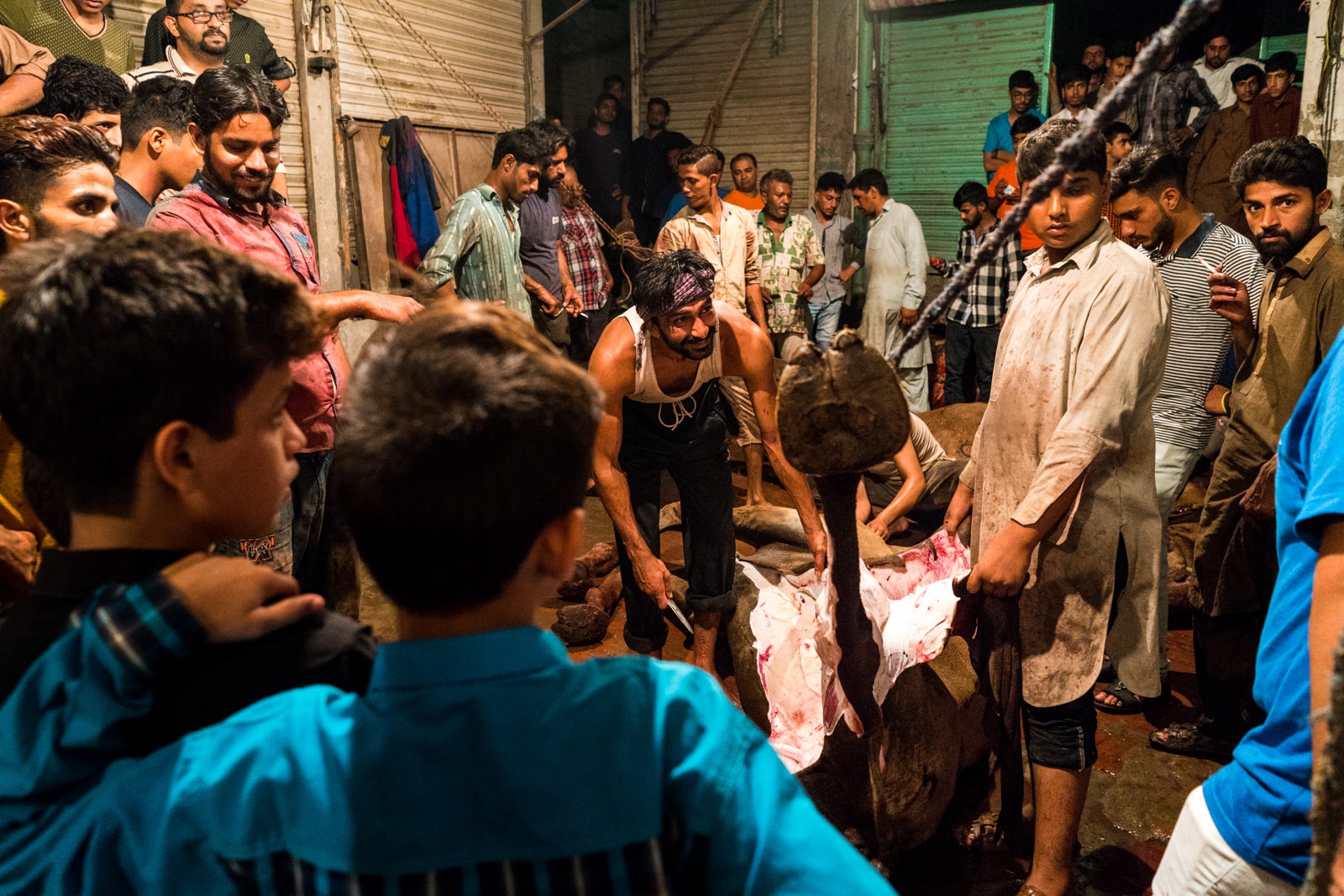 Celebrating Eid al-Adha in Lahore, Pakistan - Boys watching a camel being skinned - Lost With Purpose travel blog