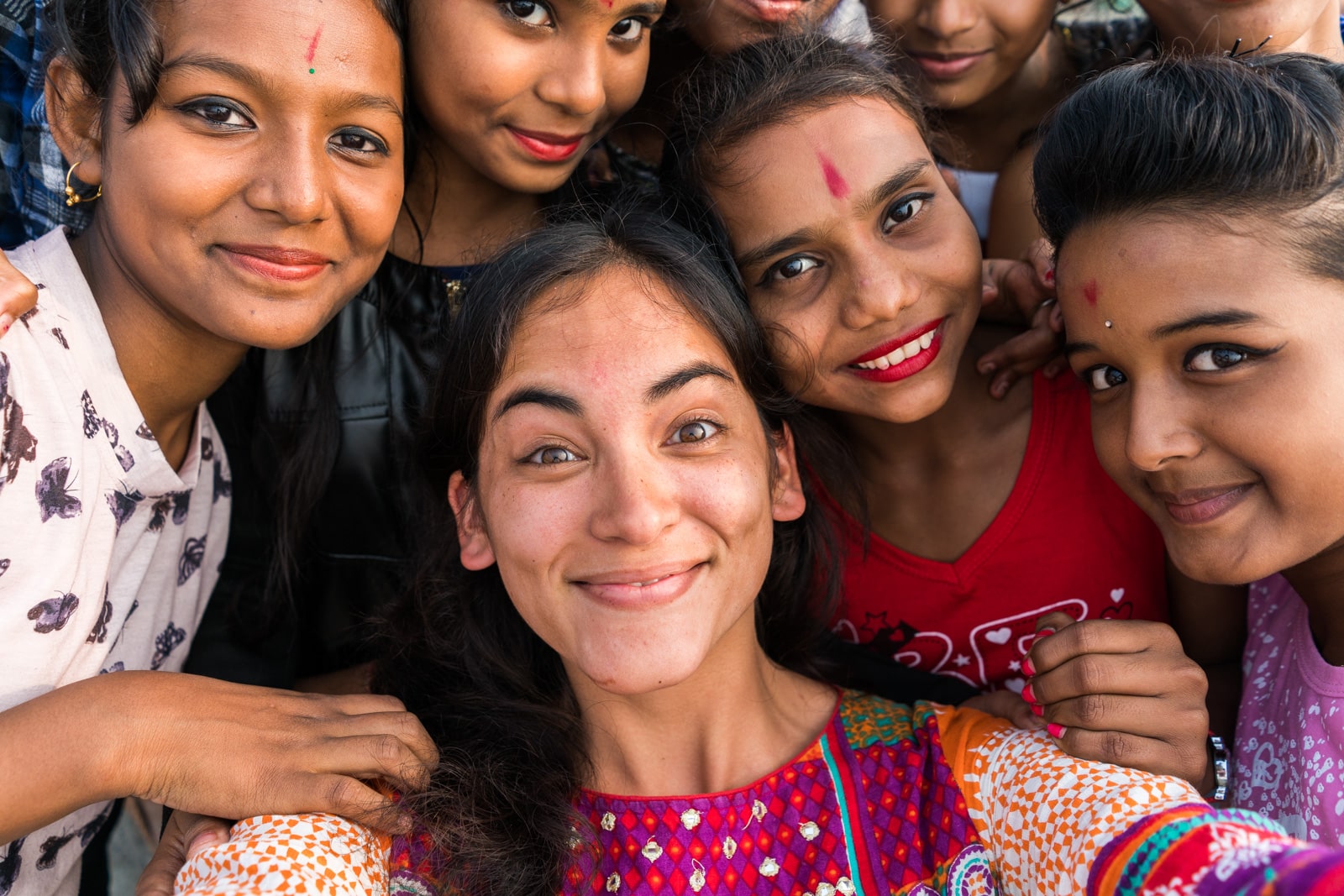 Selfie with Indian girls in Assam, India