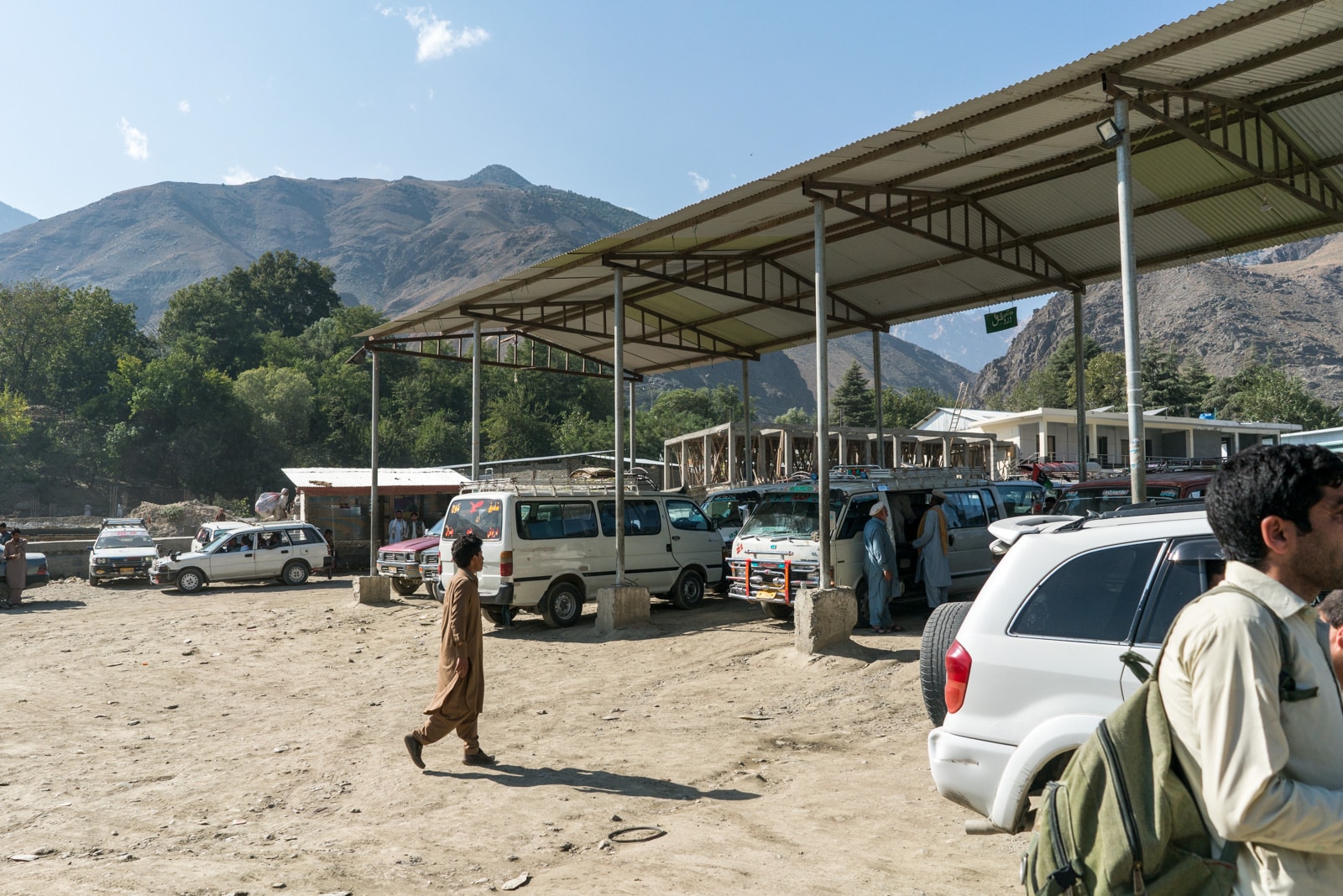 Chitral central bus stand with cars to Ayun