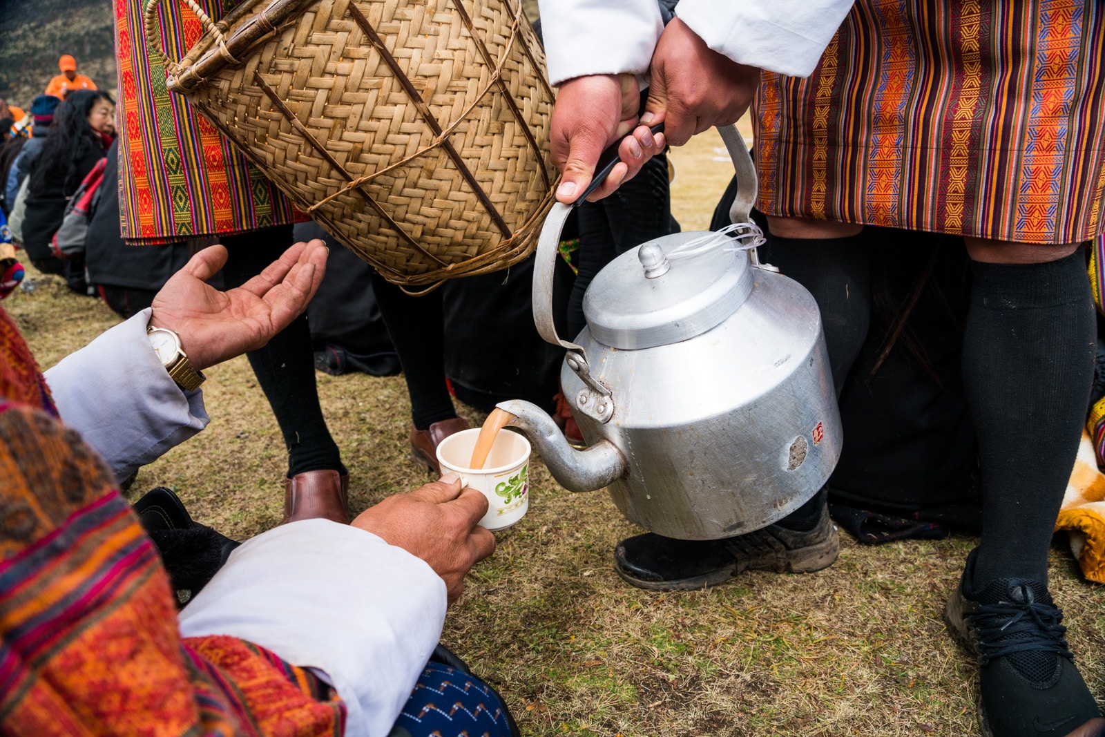 Food at the Royal Highlander Festival in Bhutan - Free tea and snacks handed out at the festival - Lost With Purpose travel blog