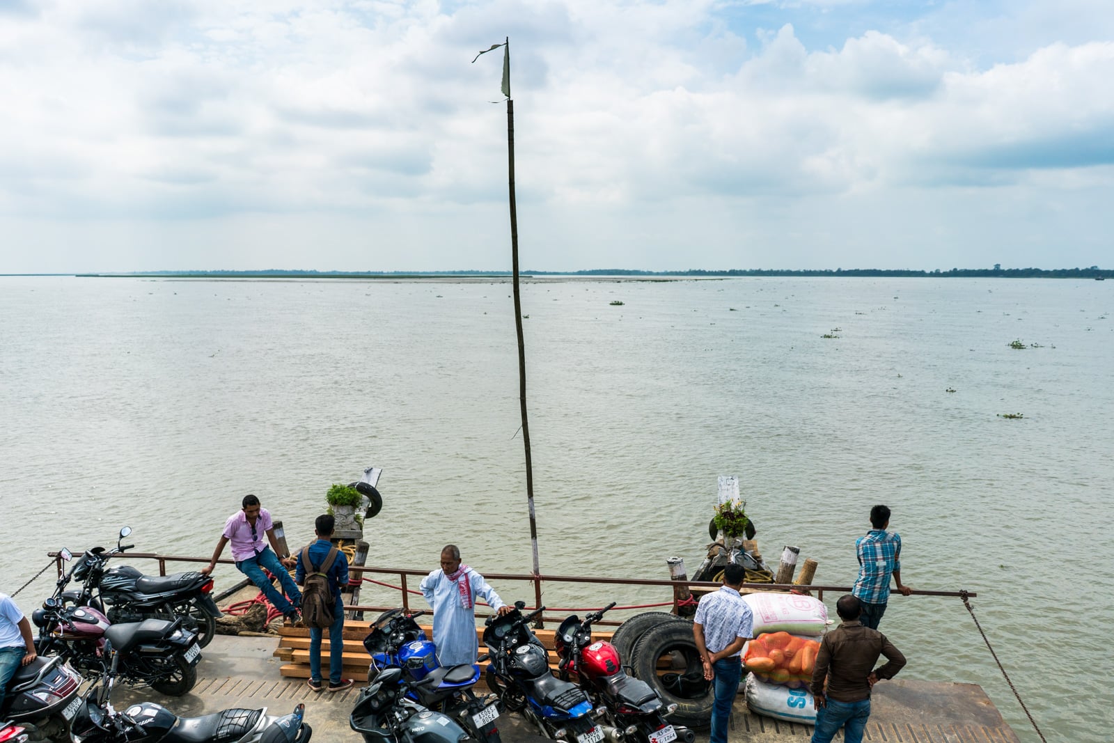 People on the ferry to Majuli river island in Assam, India
