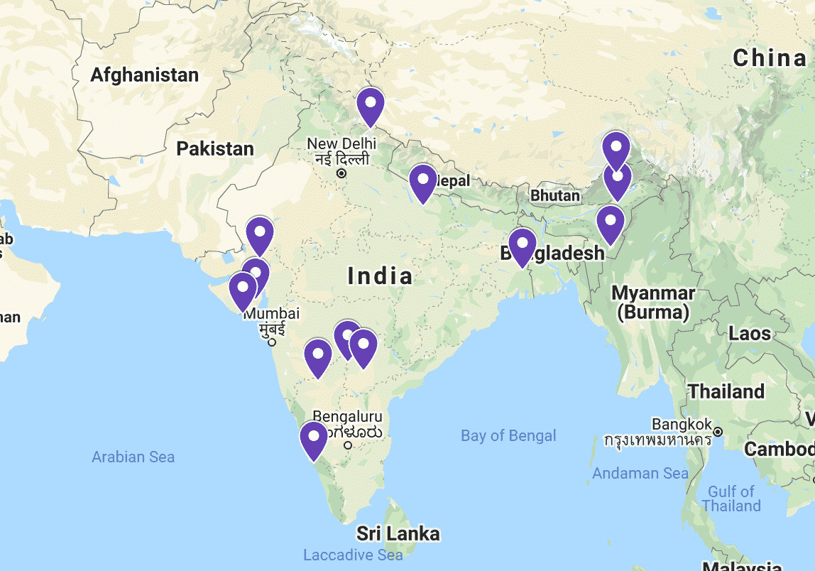 Map of off the beaten track destinations in India
