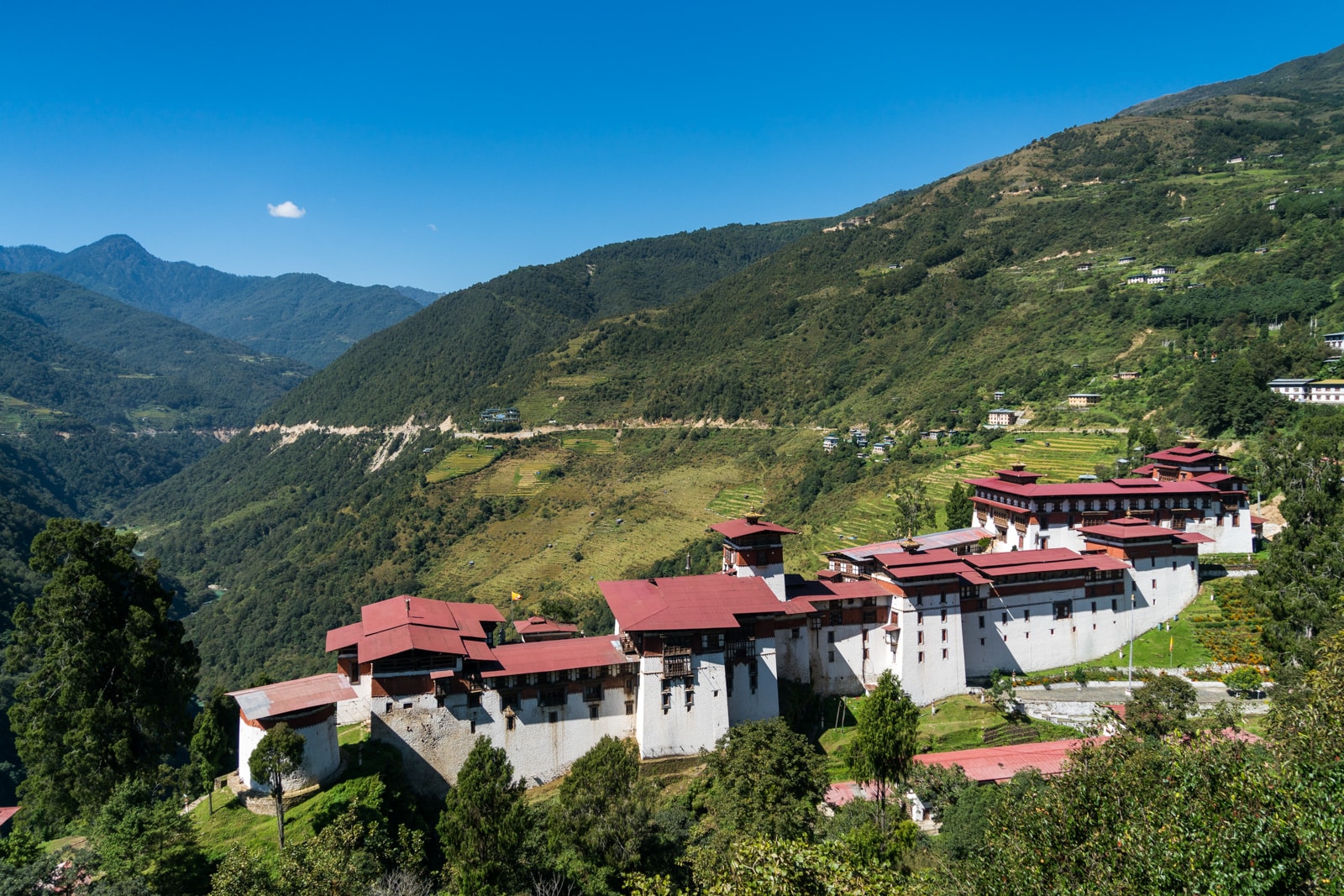 Do I need a tour guide in Bhutan - Trongsa dzong as seen from a hotel balcony - Lost With Purpose travel blog