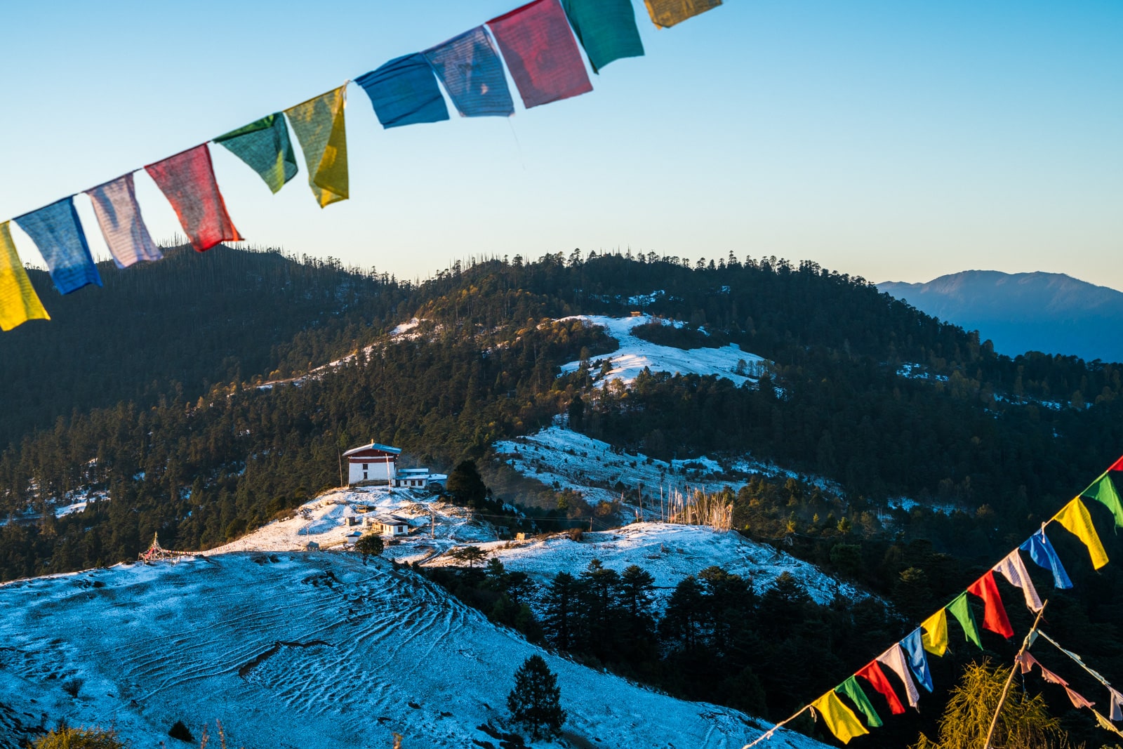 Sunrise over Jele dzong on the Druk Path in Bhutan