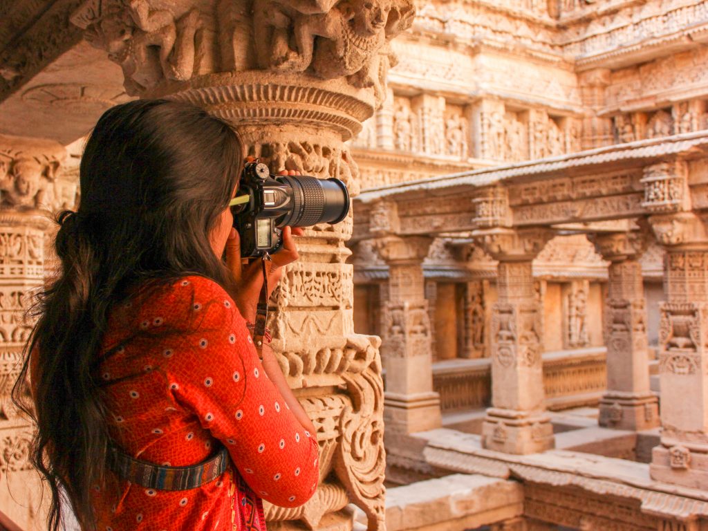 Solo female travel - Shooting photos of Rani Ki Vav stepwell in Gujarat, India - Lost With Purpose travel blog