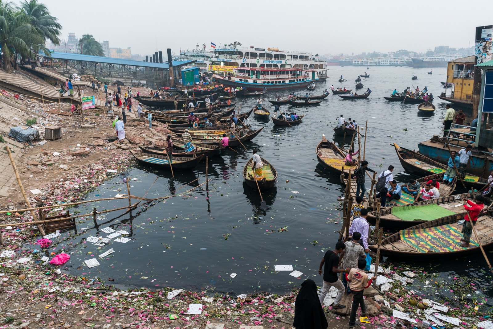 Guide to launches in Bangladesh - Black Buriganga river water in Dhaka - Lost With Purpose travel blog