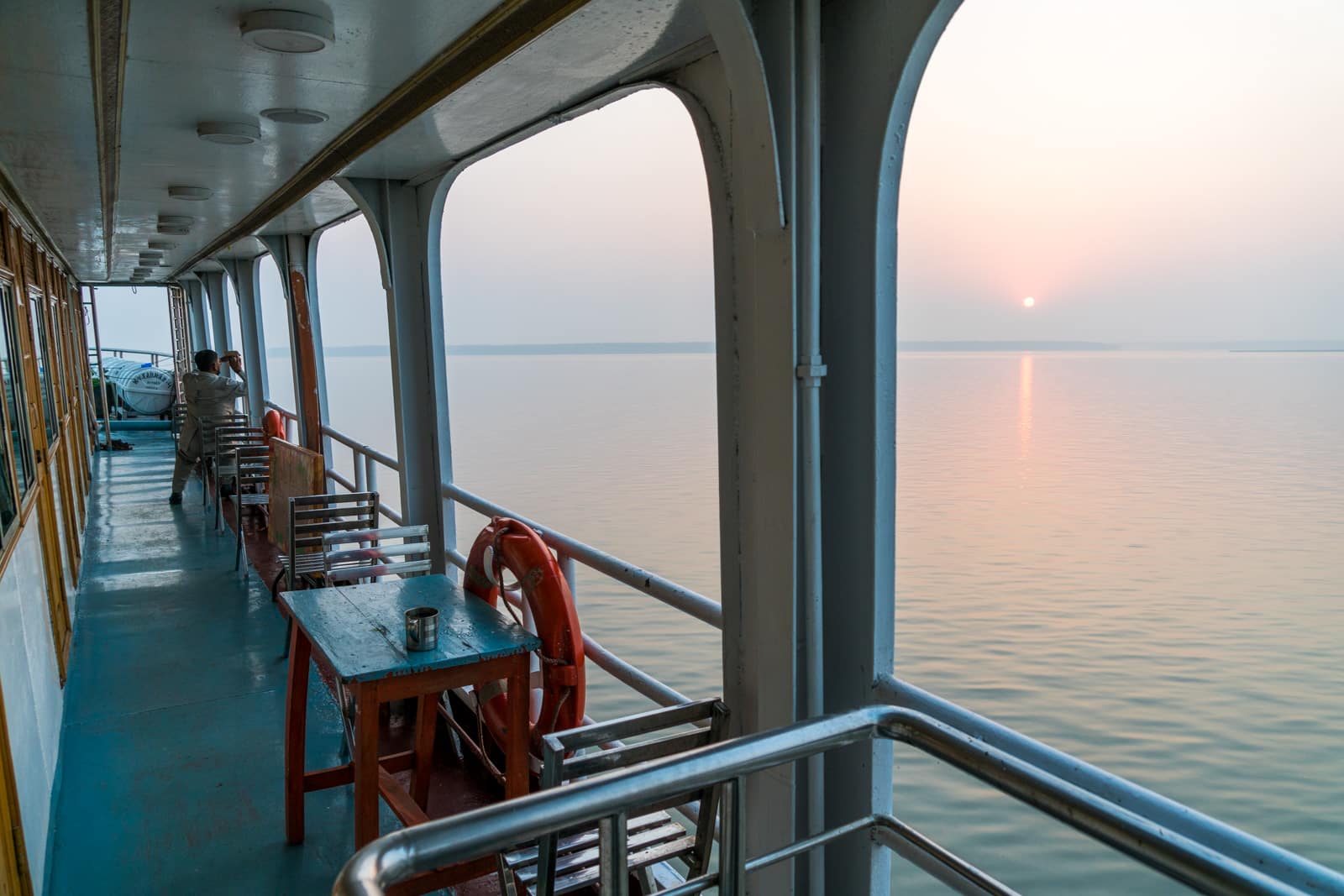 Guide to Nijhum Dwip, Bangladesh - Sunrise over the Meghna river on the launch from Dhaka to Hatiya - Lost With Purpose travel blog