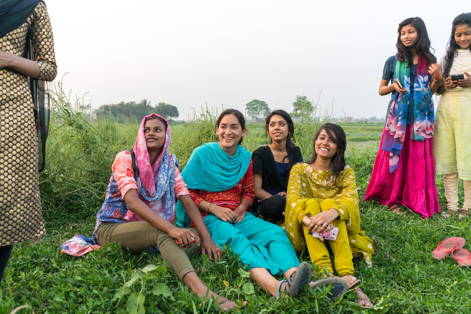 Is Bangladesh safe for solo female travelers - Selfie time with girls outside of Dhaka - Lost With Purpose travel blog