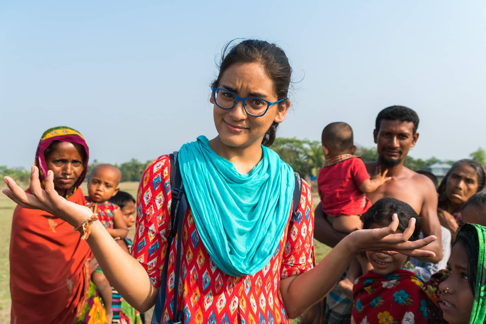 Is Bangladesh safe for female travelers? - Alex surrounded on Nijhum Dwip island - Lost With Purpose travel blog