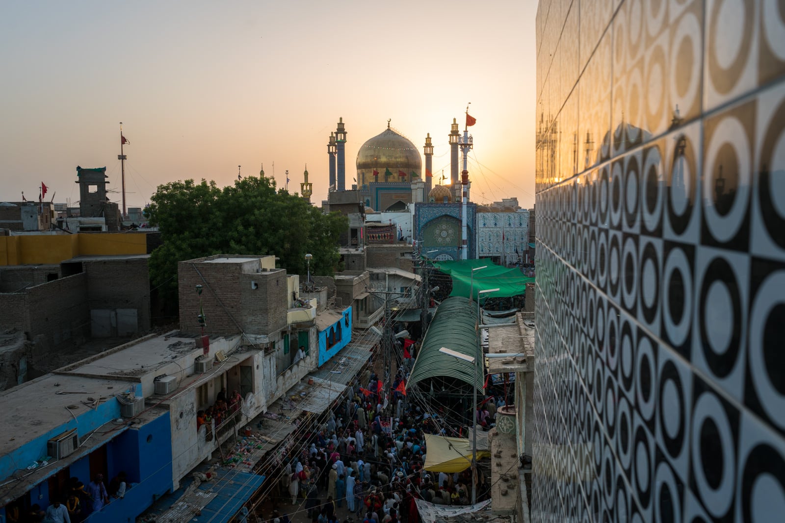 The Urs of Lal Shahbaz Qalandar in Sehwan, Pakistan - Shrine at sunset from above - Lost With Purpose travel blog