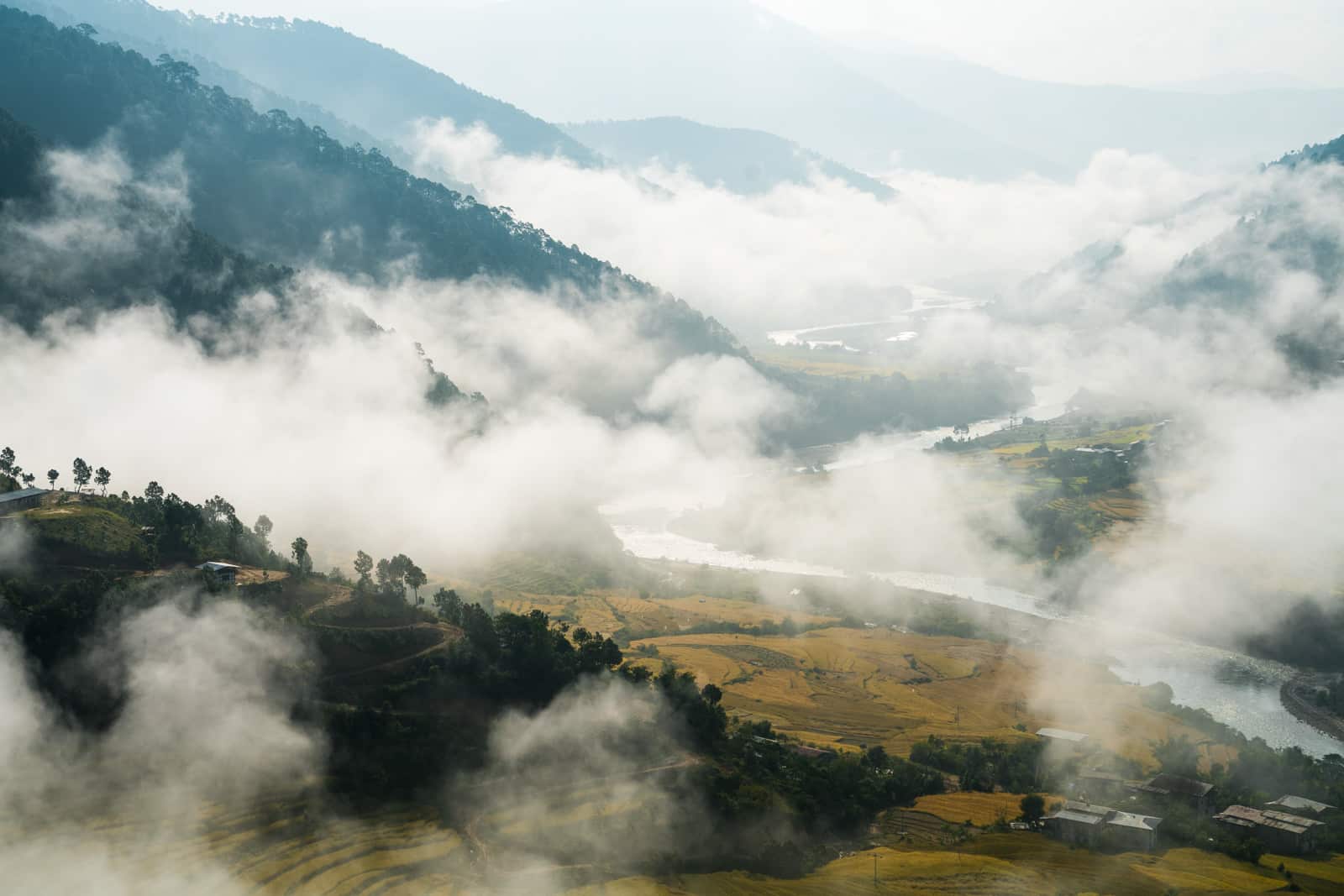 Photos of Bhutan - Rolling mist in a valley near Punakha - Lost With Purpose travel blog