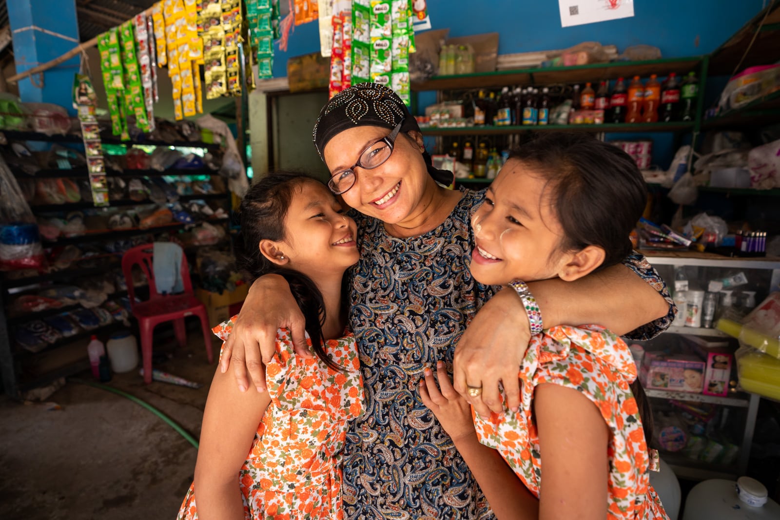 Mother with glasses and daughter from a OneSight clinic near Mae Sot, Thailand - Lost With Purpose travel blog