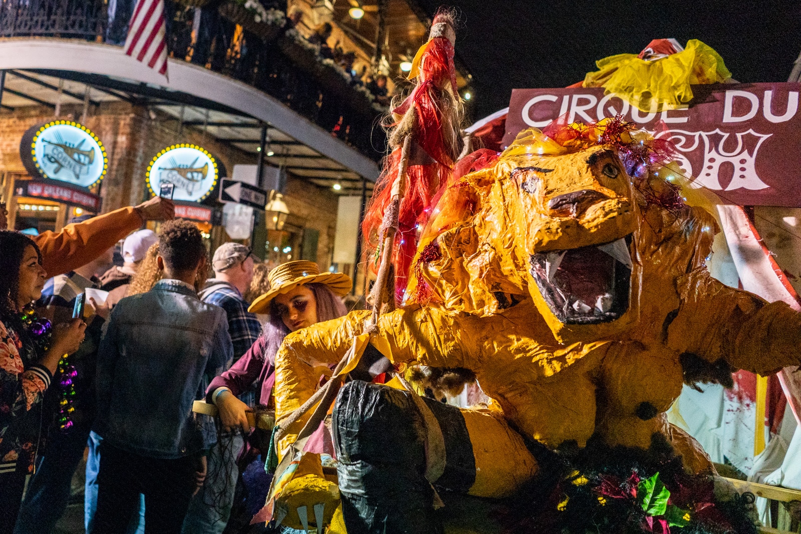 Lioness parade float from Krewe of Full Bush in New Orleans Mardi Gras parade 2019