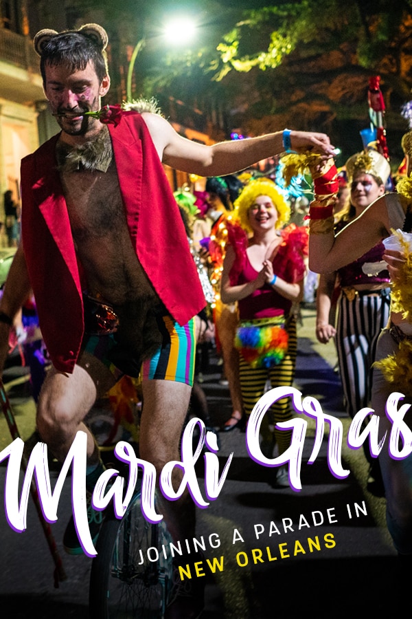 Getting ready for Mardi Gras in New Orleans? Get inspired by this photo essay from the time I joined in on a Mardi Gras parade unexpectedly despite being a tourist.