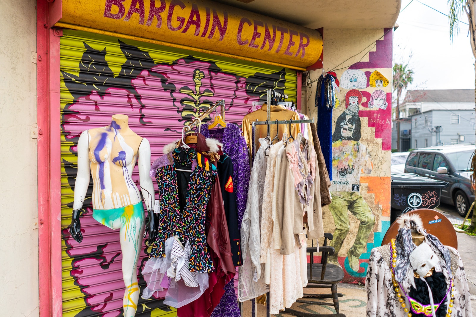 Mardi Gras costume clothes for sale in the Bywater neighborhood of New Orleans