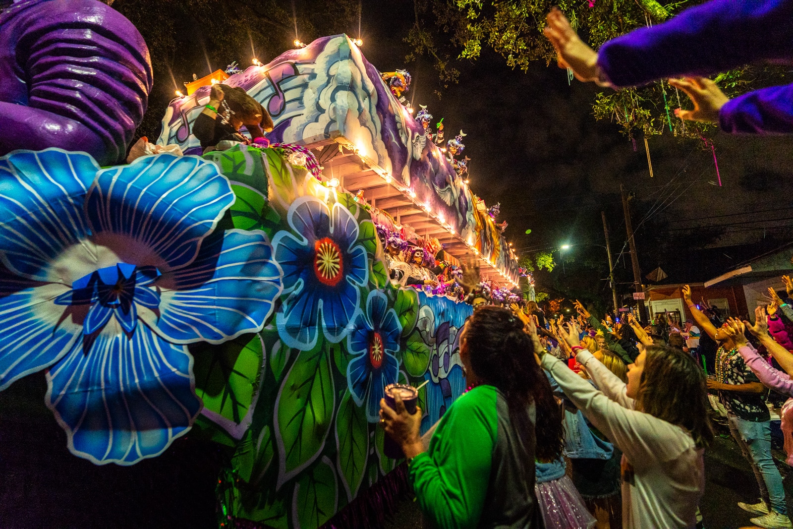 People catching throws during the Nyx parade of Mardi Gras in New Orleans