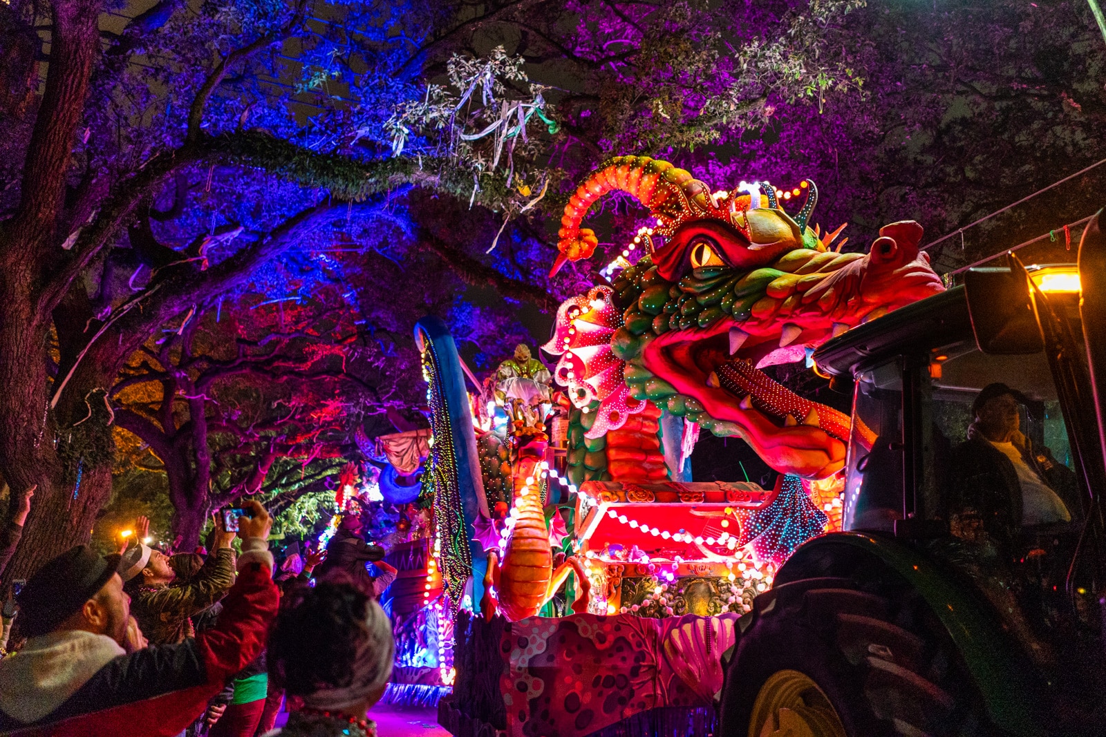 Fantastic dragon float at the Krewe of Orpheus parade during Mardi Gras in New Orleans