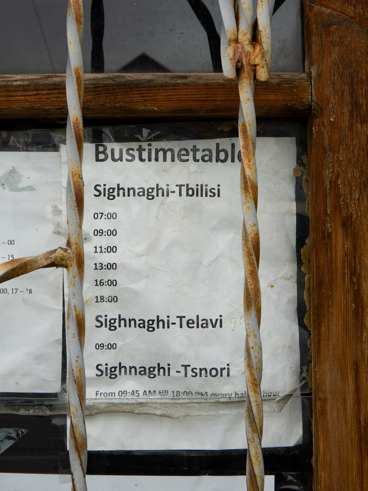 Bus time table for travel to Signagi, Georgia from Tbilisi