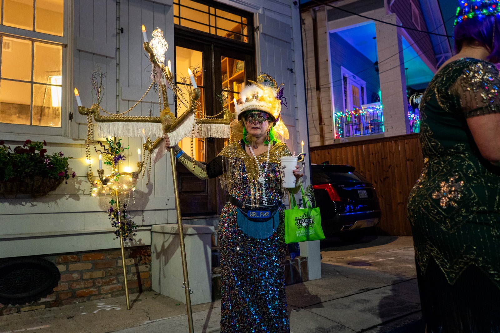 Old woman in a Mardi gras costume