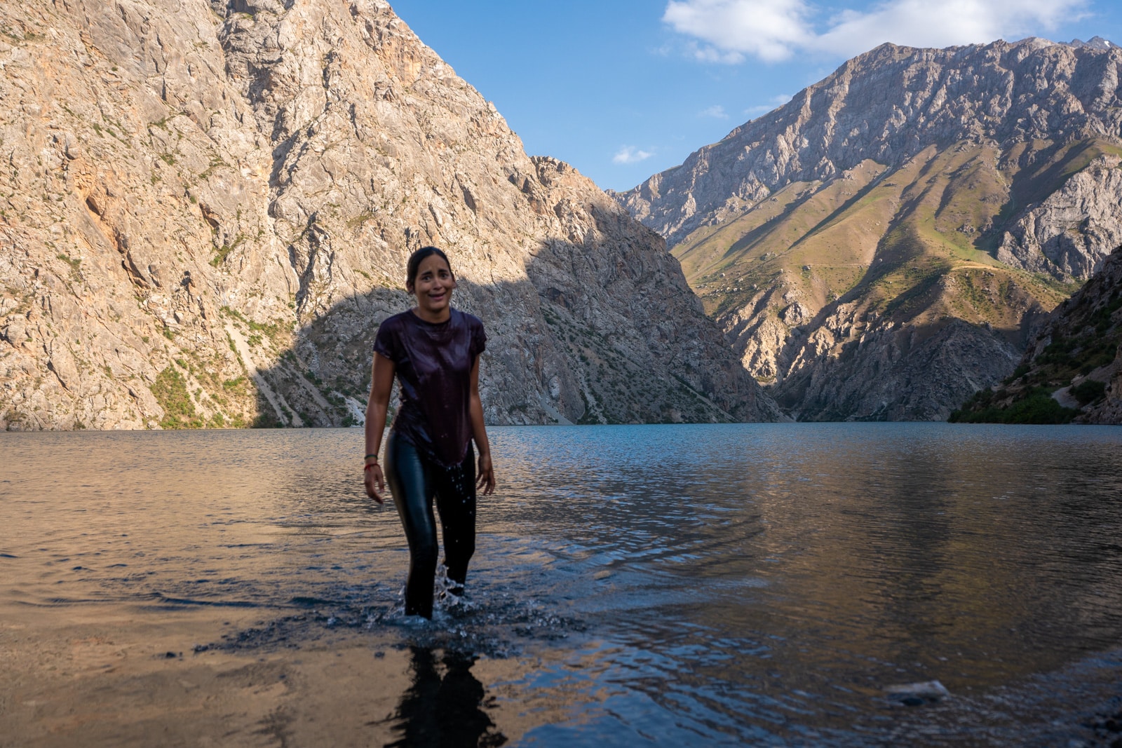 Swimming in the seventh lake at Haft Kol, Tajikistan