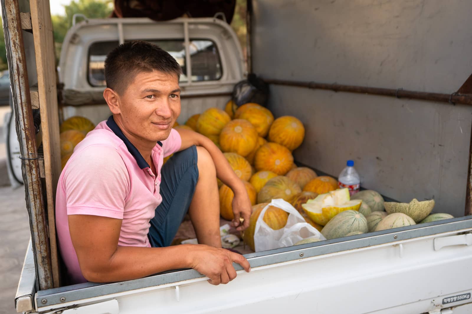 Melon vendor in Tashkent, Uzbekistan