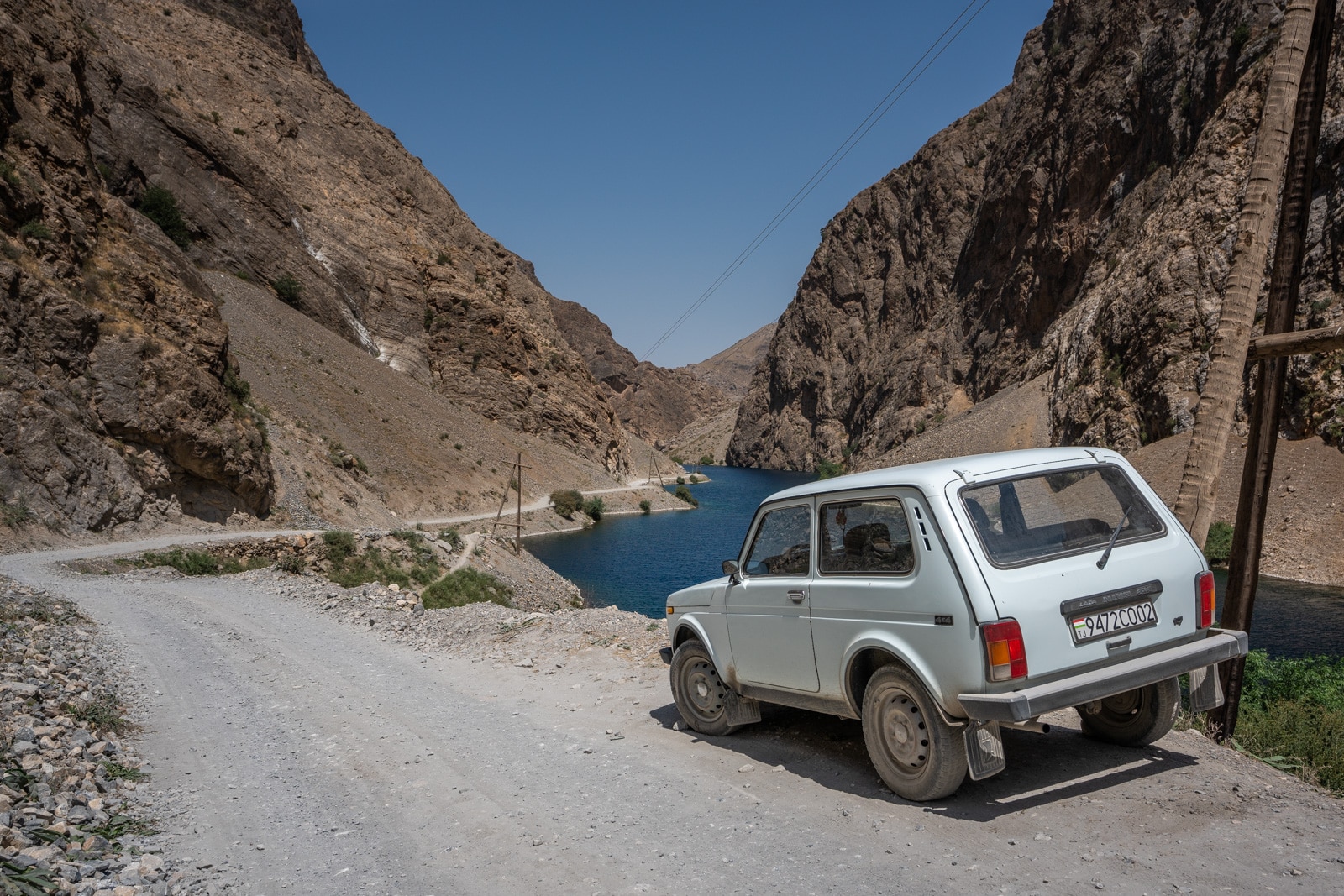 Car by the Haft Kul in Tajikistan's Fann Mountains