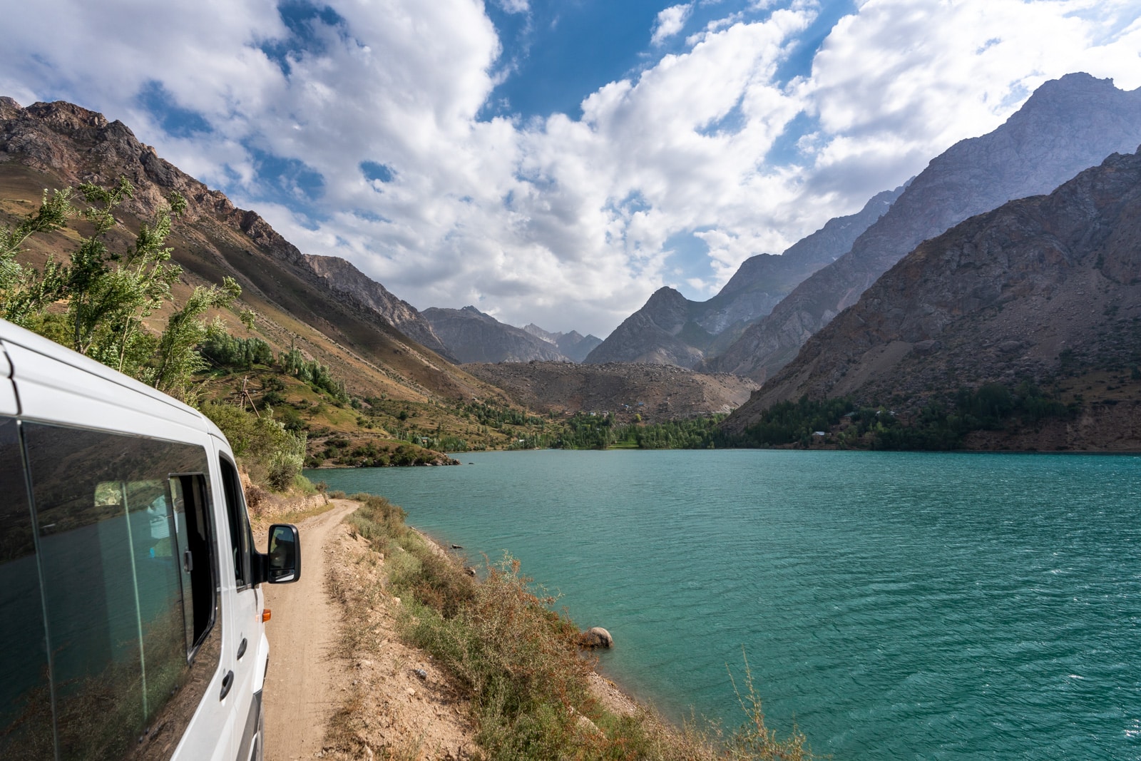 Car driving to the Haft Kol in Western Tajikistan