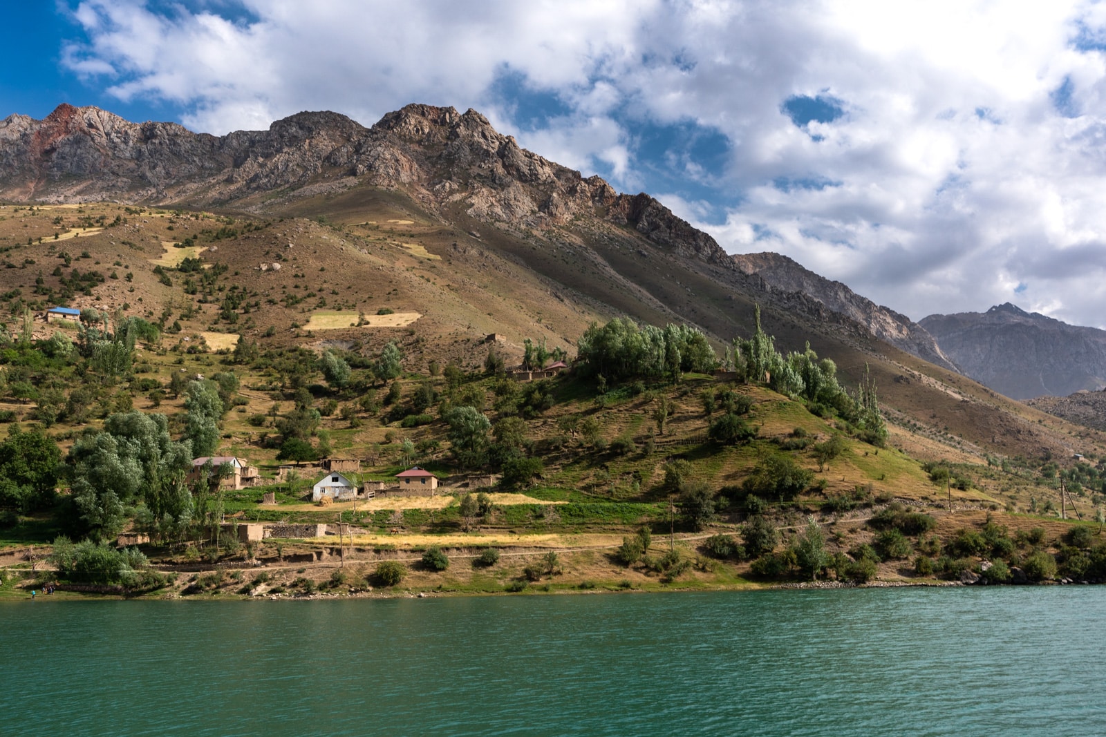 Village alongside one of Tajikistan's seven lakes