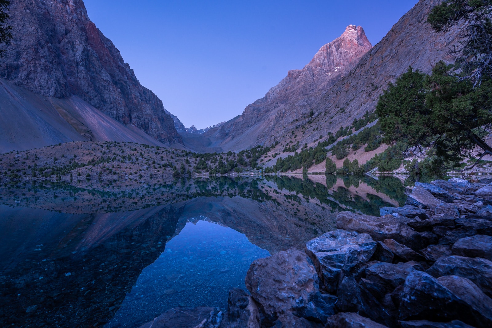 Blue hour over Alauddin Lake in Western Tajikistan