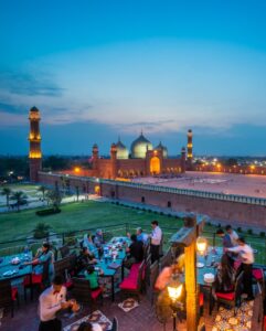Dinner at Haveli restaurant overlooking Badshahi mosque in Lahore, Pakistan