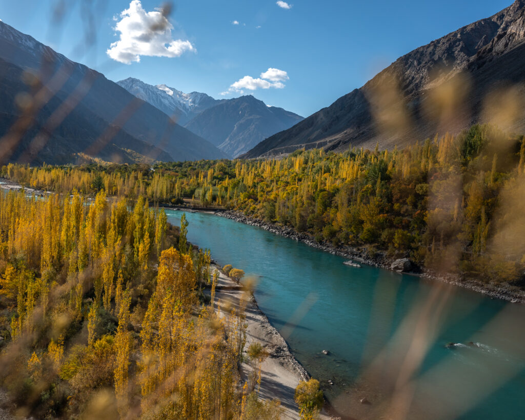 Autumn colors around the Gilgit River in Ghizer, Pakistan