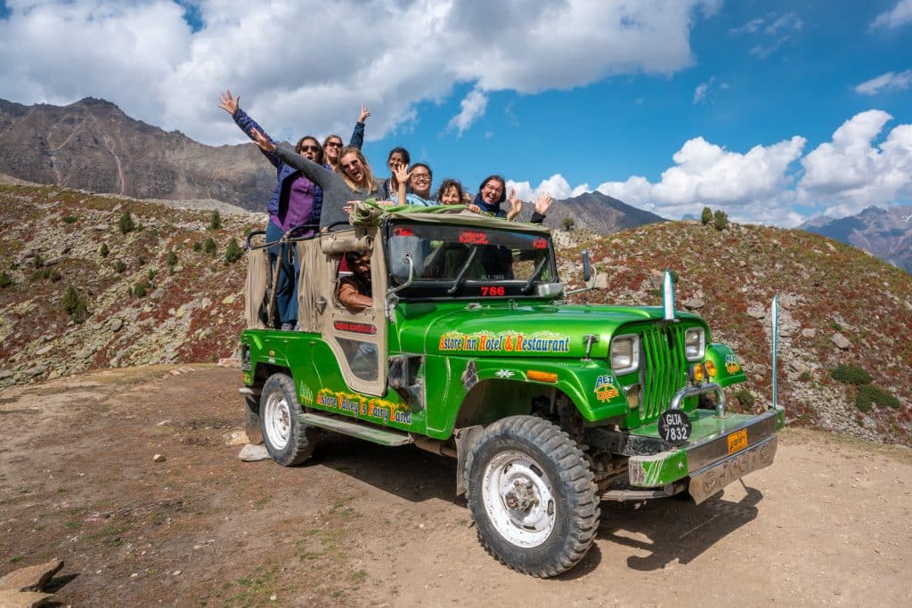 Women in jeep in Astore during the first Pakistan Women's tour run by Lost With Purpose and The Mad Hatters in Fall 2019