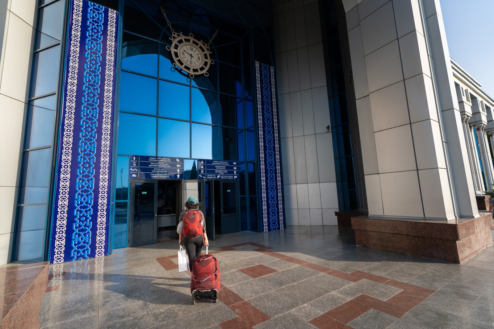 Girl walking into Tashkent train station